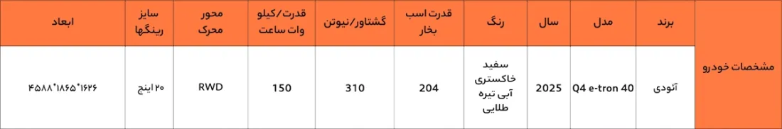 شرایط فروش آئودی Q4 ویژه مهر 1404 شرایط فروش آئودی Q4 ویژه مهر 1404